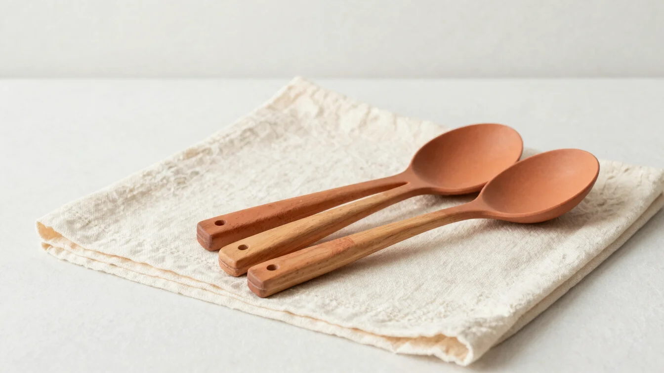 Editorial product photography of a set of kitchen utensils on a c