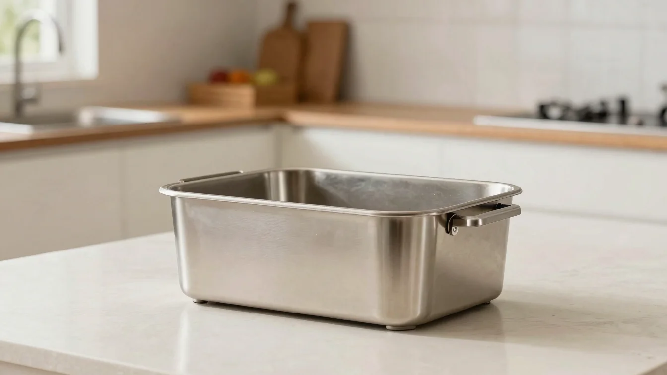 Bebedouro de aço inoxidável sobre piso de cerâmica em cozinha res
